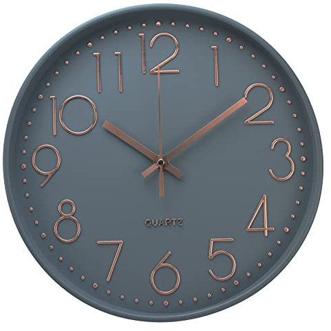 October Elf 12 Inch Silent Wall Clock, Wall Clocks for Living Room, Kitchen, Bedroom, Battery Operated Silent Non-ticking Round Decorative Indoor