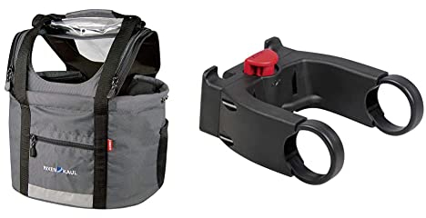 KlickFix Hundekorb Doggy, grau/schwarz, 0302GR & Unisex Zubehör Lenkeradapter, Schwarz (Model 0211EB), One Size Ohne Schloss EU
