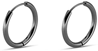 Musihy Stahl Creolen Creolen Für Damen Pärchen Geschenk Polierter Kreis 2 mm Breit Schwarz 14mm