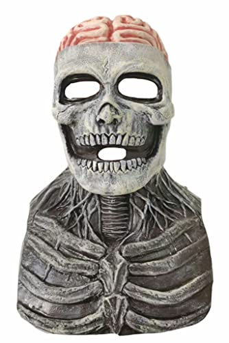 eBoutik - Adults Halloween Skull Mask Exposed Brain – Realistic Full Head Shoulder Horror Costume – Scary Silicone Fancy Dress Cosplay Party Prop 2026