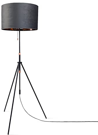 Paco Home Stehlampe Wohnzimmer Leselampe Deko Lampe Stativ Standleuchte Lampenschirm Stoffschirm Velours Samt Zugschalter Vintage Samt E27 Fassung