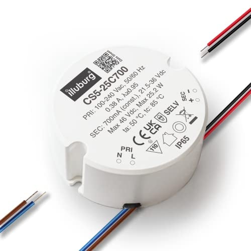 illuburg LED Trafo Wasserdicht IP65 700mA Konstantstrom 16W - 25W Flackerfrei LED Netzteil Treiber Transformator Driver