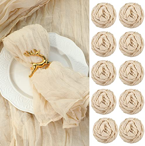 100 Stück Musselin-Servietten, 50 x 50 cm, Dinner-Servietten, gefaltete dekorative Stoffservietten für Zuhause, Hochzeit, rustikale Tischdekoration (Beige)