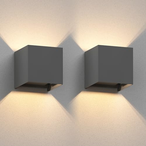 ledscom.de 2x Wandleuchte CUBEL für außen, anthrazit, IP65, Up & Downlight, quadratisch + LED Lampe max. 485lm, warmweiß