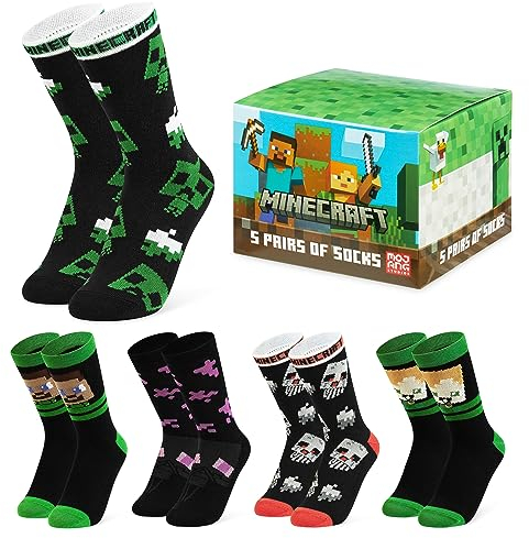 Minecraft Creeper Kinder Socken Set für Jungen (Schwarz/Mehrfarbig, 31-36)