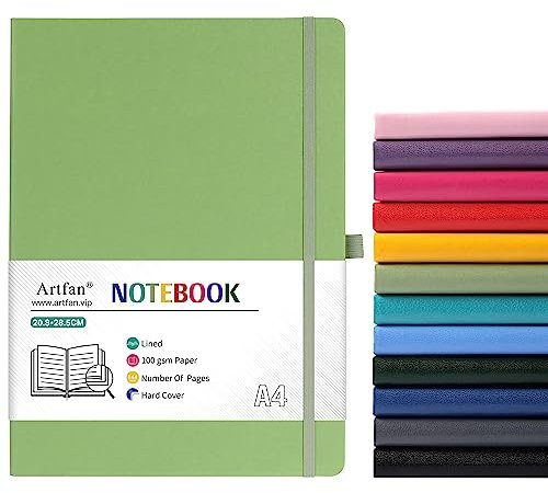 A4-Notizbuch – Notizbuch A4 mit Premium-Papier, Kunstleder, klassisches Schreiben, A4-Notizbuch, Tagebuch, 21,2 x 29,1 cm, Hardcover, graues Bohnengrün