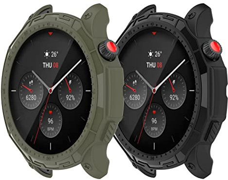 Case Fit for Amazfit GTR 4 Pro Protector Cover Women Men, 2PACK Silicone Protective Case Bumper Sleeve Shell Protection Frame for Amazfit GTR 4 Smartwatch (Green Black)