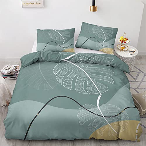 GEDAEUBA Monstera Bettwäsche 155x220 Sommer - Abstrakt Bettbezug 155x220 3 teilig, Wendebettwäsche und Kissenbezug 80x80, Weiche & Atmungsaktive Mikrofaser Bettwäsche-Sets mit Reißverschluss