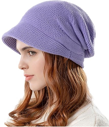 Yixda Damen Strickmütze Warme Wintermütze Barett Kappe Schirmmütze Beanie Hüte (Lila)