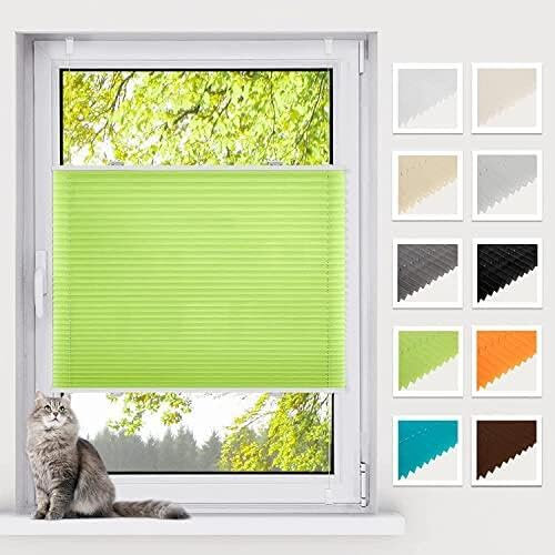 BelleMax Plissee ohne Bohren Klemmfix, Grün 85x120cm(BxH), Easyfix lichtdurchlässig Sichtschutz und Sonnenschutz, Jalousie Plisseerollo mit Klemmträger, Faltrollo für Fenster & Tür