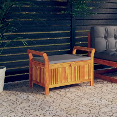 Festnight Auflagenbox Holz Garten mit Kissen Gartenbox Kissenbox Kissentruhe Massivholz Aufbewahrungsbox Gartentruhe Truhenbank Sitztruhe Truhe für Indoor und Outdoor Massivholz Akazie