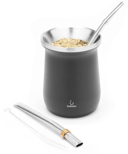Yerba Mate Tee Set (Mate Becher) aus Rostfreiem Edelstahl mit Bombilla (Strohhalm) für Mate, Yerba Mate Set Leicht zu Reinigen und Sehr Widerstandsfähig (SCHWARZ)