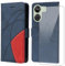 FHSYCR Coque pour Xiaomi Redmi 13C / Poco C65, avec 1 Pièces Verre Trempé, Premium PU Cuir Multifonction à Rabat Flip Antichoc Protection Housse Étui pour Xiaomi Redmi 13C / Poco C65 - Bleu