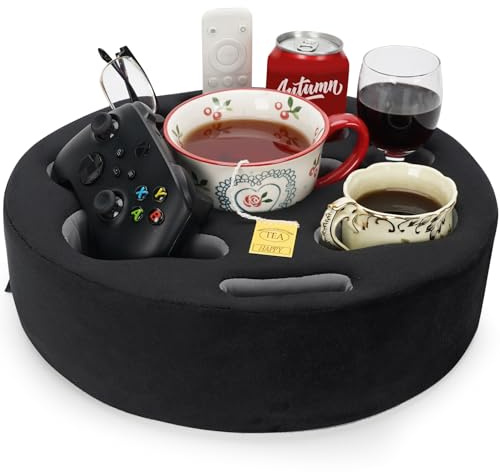 Couch Cup Holder Pillow - Cup Glass Cozy Pillow | Couch Caddy Sofa Bed Buddy Holds Drinks, Snacks, Remote, Phones, Tablet. Keep Drinks Stand and Prevent Spills for Car, Park, Beach, Picnic.(Black)