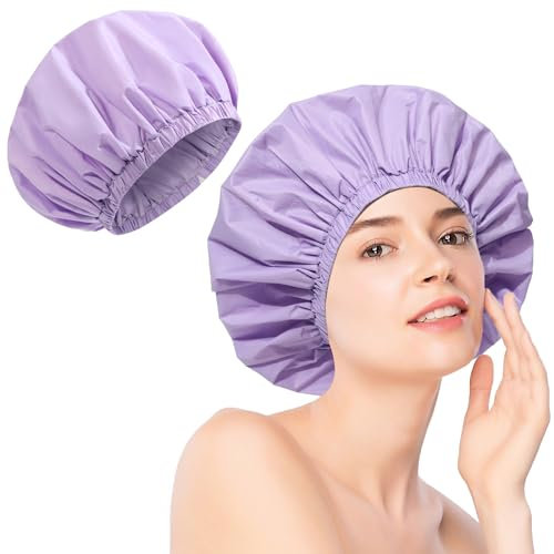 WELROG Adjustable Shower Caps for Women - Waterproof Shower Caps for Women and Girls | Reusable Bath Caps With Elastic Band | Large Shower Caps for Women Long Hair