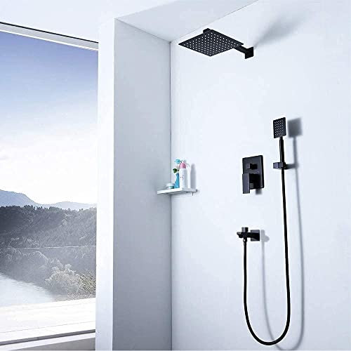 Duschkopf in der Wand, schwarzes Quadrat, 25 cm, Duschset, Booster-Top-Spray, Kupfer-Duscharmatur, Duschsystem, 3 Modi