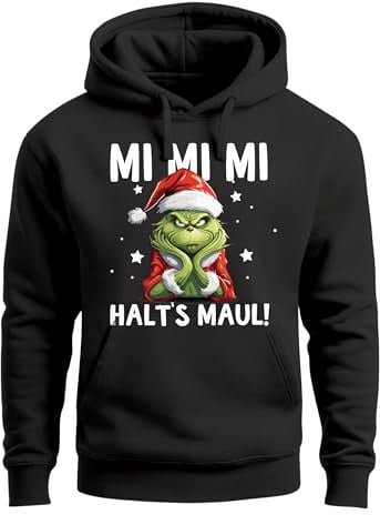 MoonWorks® Hoodie Herren Herren Weihnachten Grinch Mimimi Halts Maul Spruch Weihnachtsmuffel Print Ugly Xmas Sweater Kapuzen-Pullover Schwarz 3XL