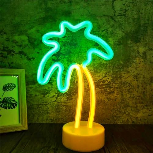 Palm Tree Enseigne Lumineuse au Néon, Lampe Led Palmier avec Support de Base Batterie/USB Cocotier Veilleuse pour Anniversaire de Chambre d'enfant, Mariage, Noël, Fête, Salle de Séjour, Bureau, Bars