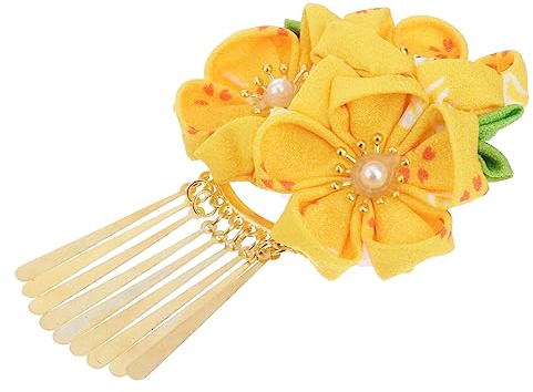 WOFASHPURET Japanische Haarspange mit Blumen Kimono-haarschmuck Haarclip für Traditionelle Kleidung Gelb Hanfu-stil Spange für Fotoshootings und Partys