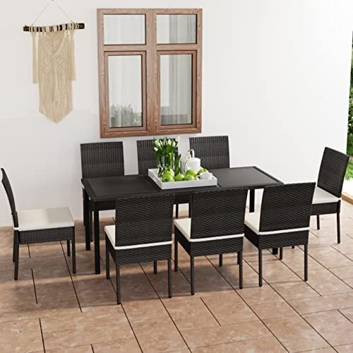 Camerina 9-TLG. Garten-Essgruppe Poly Rattan Schwarz Balkonsessel Outdoor BalkonstüHle