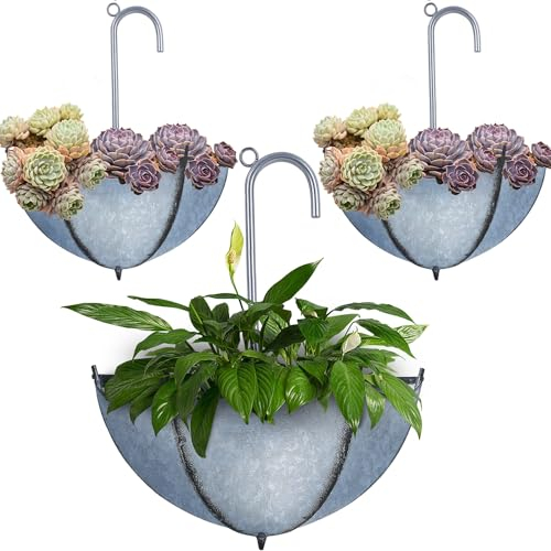 yosager 3 Stück verzinkter Metallschirm Wand-Pflanzgefäß zum Aufhängen an der Wand, Blumenhalter, Sukkulenten-Aufhänger, Vase für drinnen und draußen, rustikal, für Garten, Zuhause, Wanddekoration