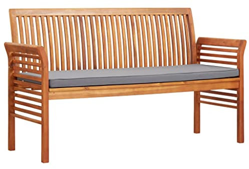 CKioict Terrassenstuhl Outdoor-Freizeitstuhl Gartenmöbel 3-Sitzer Gartenbank mit Kissen 150 cm Massivholz AkazieFür Garten, Hinterhof, Rasen