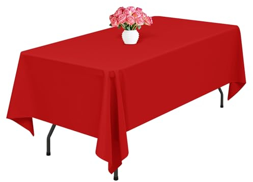 1 Packung Rot Polyester-Tischdecken,153 x 260 cm rechteckige Tischdecke, waschbar und wiederverwendbar, Flecken- und knitterfest, für Hochzeit, Party, Bankett, Camping, Restaurant, Dekoration