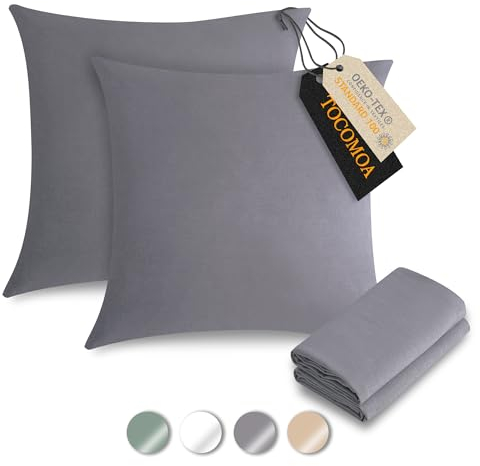 TOCOMOA Kissenbezug 40x40 cm 2er Set, 100% Gewaschene Baumwolle, 300 Fadenzahl Verdickter Grau Kissenbezüge, Leinenoptik und Weicher Kopfkissenbezug Öko-Tex Zertifiziert mit Reißverschluss
