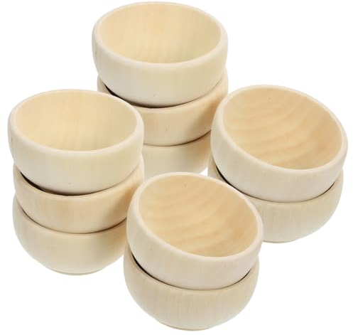 MAGICLULU 10 Pièces Petit Bol En Bois Bols En Bois Inachevé Petits Bols Matériel D'Artisanat En Bois Fournitures De Bricolage Artisanat Bols En Bois Mini Couverts En Bois Jouets En Bois