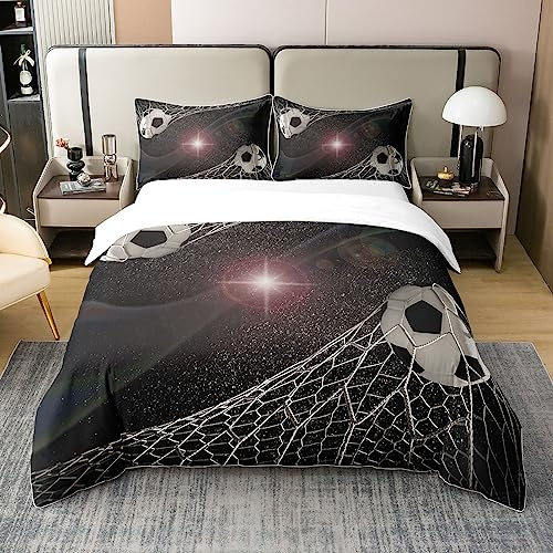Homemissing Fußball, 100 % Baumwolle, Bettbezug 140 x 200 cm, Rugby Sport, Bettwäsche für Kinder, Jungen, Mädchen, Galaxy Star, Fußball, Match, Bettwäsche, Sport-Set