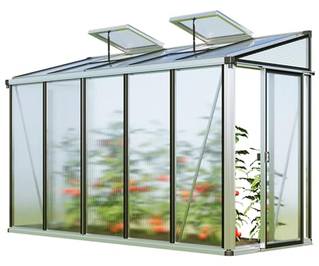 GFP Serre adossée Flora 25 - Panneaux en Polycarbonate d'env. 16 mm - 324x142 cm - Aluminium