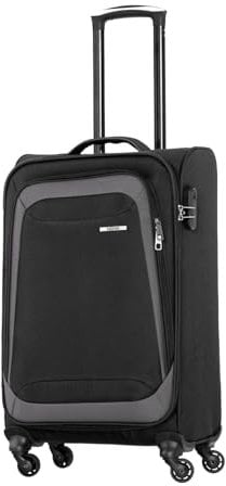 NOWI Korfu Weichschalen Trolley L – Mittelgroßer Stoff Koffer 50L mit 4 Doppelrollen & Zahlenschloss | Leichter Reisekoffer für Damen & Herren (schwarz, L)
