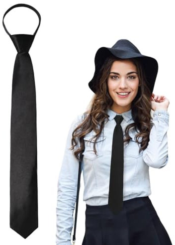 BPTRKOM 1 Cravate - Cravate avec clip et fermeture éclair pour enfants, cravate réglable noir 48 x 5 cm