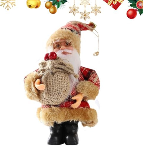 Mini figura de Papá Noel de pie de 19cm tradicional rojo decoración de Navidad ornamento muñeca figura de Santa Claus larga barba para ventana mesa chimenea decoración de Navidad Santa Claus (Guinga)