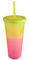 LINDACA 24oz/710ml Double Wall Gradient Colour Reusable Plastic Cups with Lid and Straw (Yellow)