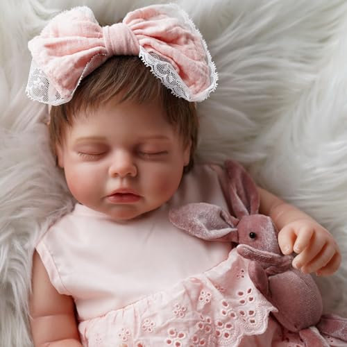 BABESIDE 20 Zoll Lebensechte Echte Babygröße Verwurzeltes Haar Süßes Lächeln Wiedergeborene Babypuppen- Silikon Vinyl Realistische Puppe Mädchen- Reborn Puppe Lebensecht mit Geschlossenen Augen