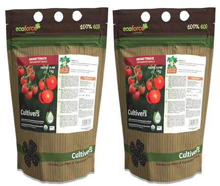 CULTIVERS Abono Tomates Ecológico de 2x1 Kg. Fertilizante de Origen 100% Orgánico y Natural Microgranulado. Mejora la Productividad tus tomateras