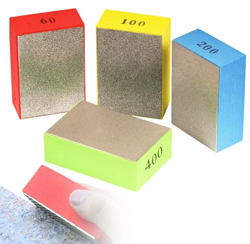 LURNODY 4 Almohadillas de Pulido A Mano de Diamante Y Esponja Uso Húmedo y Seco, Lija Pared con Esponja de Alta Densidad, Bloque de Lijado Manual Adecuado para Piedra, Mármol, Azulejos, Vidrio
