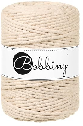 Bobbiny XXL Makramee-Schnur, 5 mm, einlagig, 100% recycelte Baumwolle, Farbe:Warm Beige