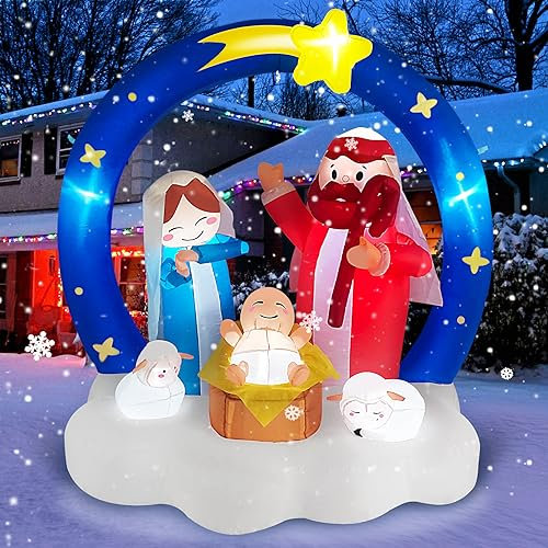 Danxilu Aufblasbare Weihnachtskrippe 1,83M Außendekoration helle LED-Lichter Szene der Geburt Jesu mit Torbogen des Sterns von Bethlehem zum Aufblasen für den Hof Garten Rasen Weihnachtsdekoration