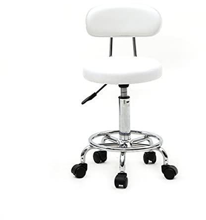 FairyLee Schemel Runder PU-Leder-Salon-Massagestuhl Verstellbarer Drehstuhl Arbeitsstuhl Friseurstuhl Friseurladen Schönheitssalon Nagelstudio niedriger Barhocker Kariertes Kissen (weiß)