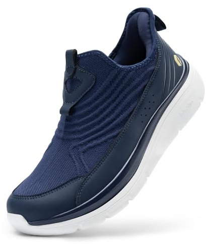 FitVille Slip On Zapatillas Deportivas de Horma Ancha para Hombre Sin Cordones Zapatos Transpirables, Cómodas para Caminar y Correr Azul 43 EU Ancho