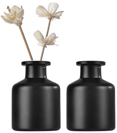 2 Stück 50 ml Glas-Aromatherapie-Diffusor-Flaschen, Diffusor-Gläser, ätherische Öle, Behälter, Blütenknospen, Vasen, DIY-Ersatz, Aromatherapie-Diffusor, Handwerk, Duftzubehör (schwarz)
