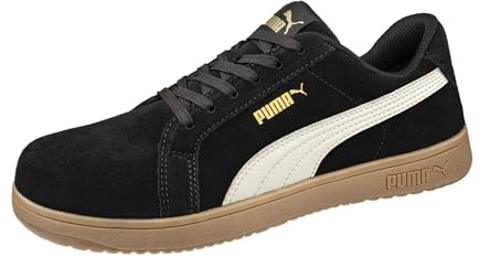 PUMA Safety Iconic Low S1PL Sicherheitsschuh – atmungsaktiv, metallfrei, vegan – rutschfeste Arbeitsschuhe mit Fiberglaskappe - Größe 42 – Damen & Herren Sicherheitsschuhe – schwarz, weiß