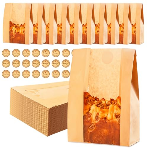 Homrelaxy Lot de 60 grands sacs à pain en papier kraft pour pain fait maison, sacs à pain au levain avec fenêtre, 35 x 21 x 8,9 cm, grands sacs de boulangerie en kraft pour stocker du pain, des