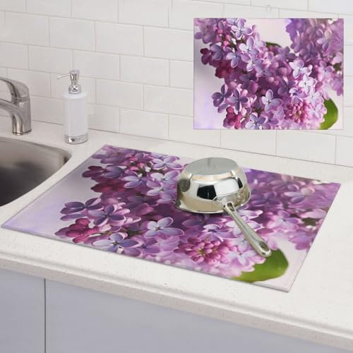 Tappetino scolapiatti con fiori lilla per bancone della cucina, in microfibra assorbente, tappetino scolapiatti grande con gancio, tappetino da caffè, accessori da cucina, 45,7 x 61 cm