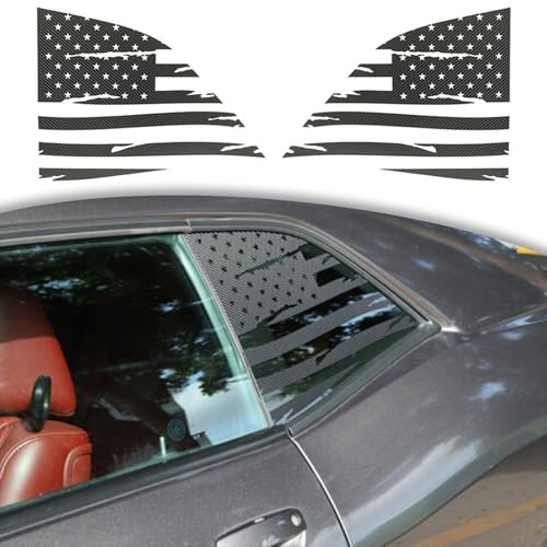 AuMoHall Aufkleber mit amerikanischer Flagge, Karbonfaser, hintere Viertelfenster, DIY-Aufkleber, linke rechte Seitenfenster, Auto-Außendekoration, Zubehör, für Dodge Challenger 2008–2024