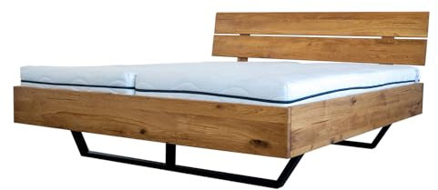 KAWOLA Bett Massivholz Wildeiche 140x200cm Lyndon Bettgestell, Holzbett Modern Landhaus, Massivholzbett Eiche