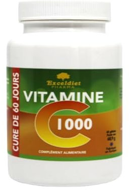 Vitamina C1000 - Fatiga, Sistema Inmunológico - Antioxidante, Resfriado - Absorción del Hierro, Defensas Naturales - 60 Cápsulas Vegetales para una Curación de 60 días by Exceldiet Pharma