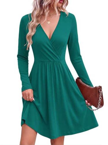 AUSELILY Robe Sexy Pull Femme - Cache Coeur Taille Empire Chic et Elegant Soiree Hiver et Poches